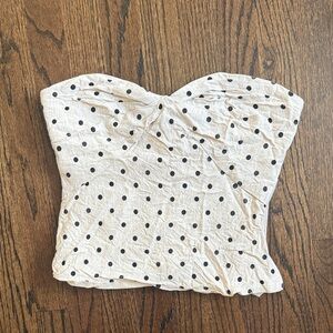 Amanda Uprichard White Polka Dot Strapless Crop Top